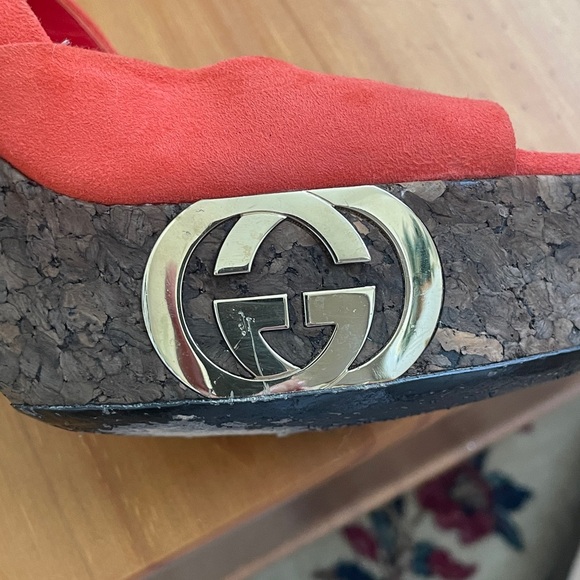 Gucci Women's Orange Red Platform Sandals Heels - Picture 2 of 9